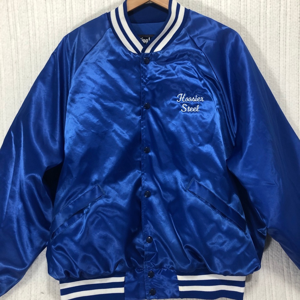 King Louie Satin Bomber‎ Jacket Hoosier Steel Embroidered Snap Front Men's XL